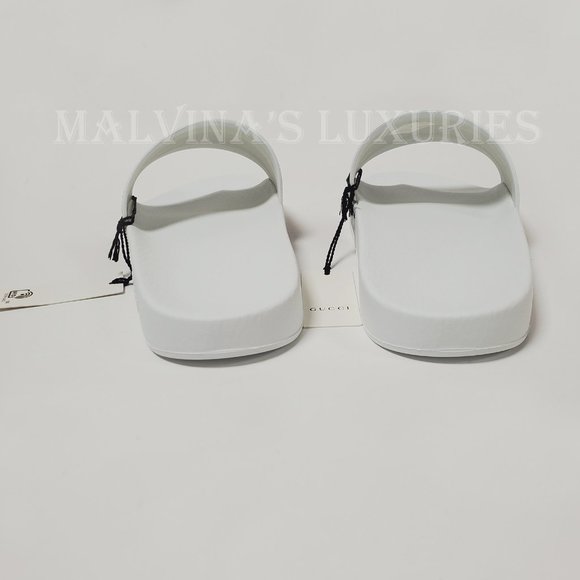 GUCCI SHOES MENS PURSUIT WHITE RUBBER SLIDE SANDAL w WEB DETAIL sz 9G 9.5 US - Picture 10 of 15